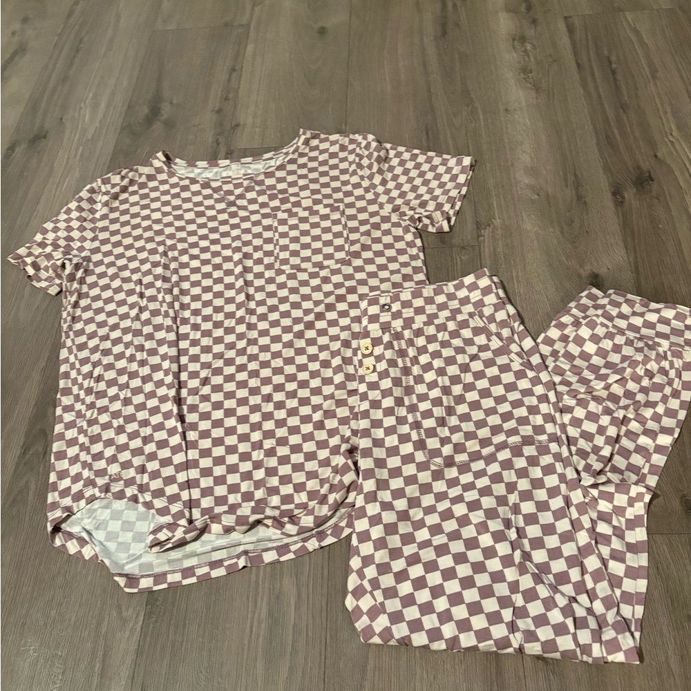 Cozy Checkerboard Pajama Set - Dusty Mauve & Cream